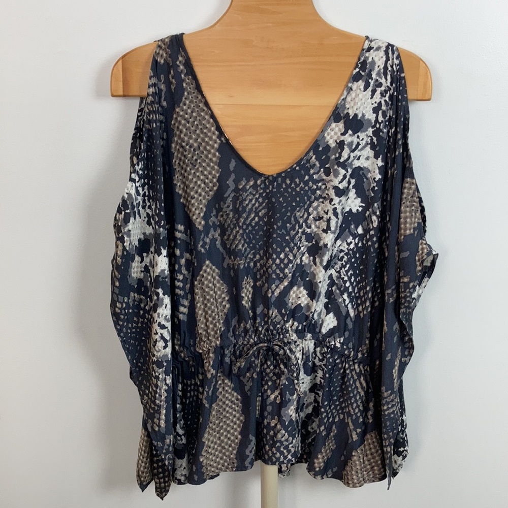 Express Python Print Silky Cold Shoulder Blouse - image 2